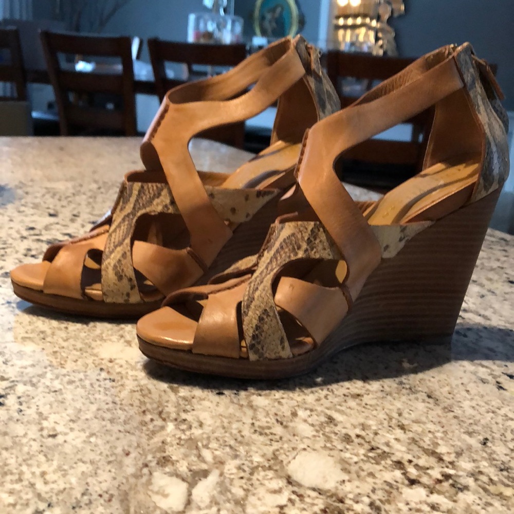 Cole haan wedge sandals snake skin and leather